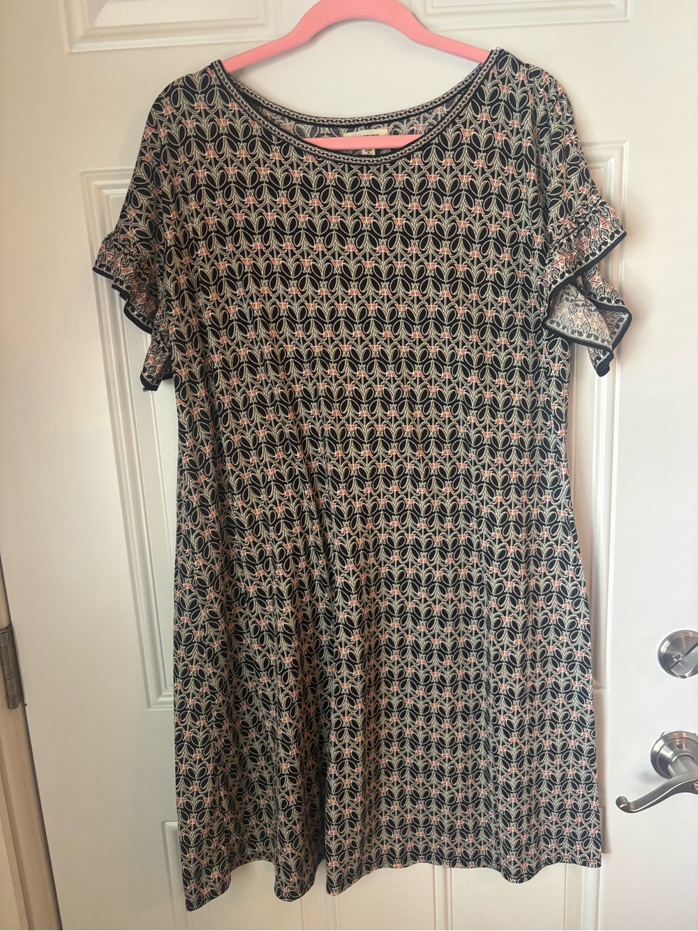 Max Studio Black Dress with Pink and Cream Floral Pattern
